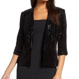 ELIZA J Sequin Black Velvet Blazer Jacket NEW 
3/4Sleeve Dressy Party Holiday XL